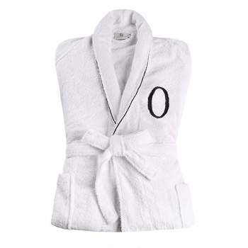 Modern Cotton Absorbent Traditional Adult Unisex Solid with Monogram Bath Robe by Blue Nile Mills