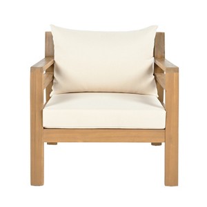 Christopher Knight Home Barnaby Outdoor Acacia Wood Slat Design Upholstered Club Chair, Beige - 1 of 4