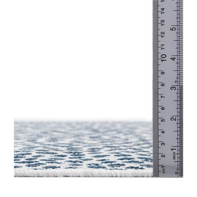 Octagon Blue and Ivory Synthetic Outdoor Rug