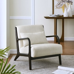 Sapphtopaz Modern Accent Chair with Lumbar Pillow Chenille Upholstered Lounge Chair with Armrest Wood Accent Chairs for Living Room, Bedroom - 1 of 4