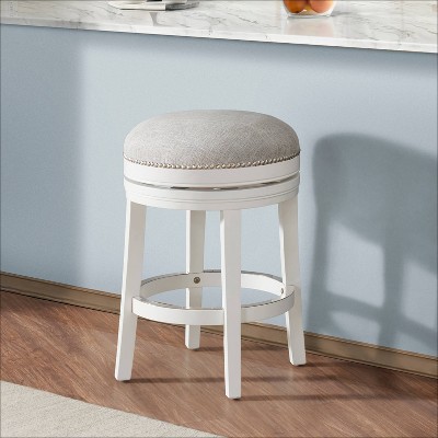 Clara White Swivel Backless Wood Counter Stool