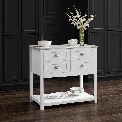 White Faux Marble Top Kitchen Island Cart with Storage