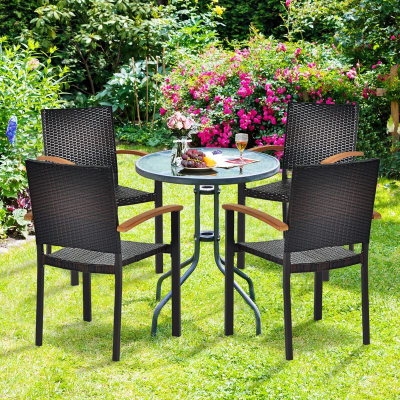 Tangkula Patio Rattan Dining Armchair 4 Set of Wicker Chair W/Steel Frame Acacia Armrests Indoor&Outdoor, 2 of 11
