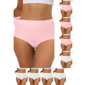 INSPIRE CHIC Women's Elastic High-Waisted Unlined Breathable No-Show Hipster Underwear 9 Packs - 1 of 4
