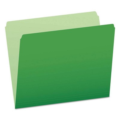 Pendaflex Two-Tone File Folders, Straight Cut, Top Tab, Letter, Green/Light Green, 100/Box