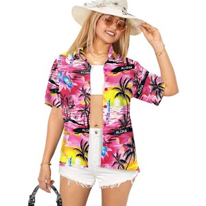 LA LEELA Hawaiian Shirts Womens Casual Summer Beach Blouses Shirt Blouse Short Sleeve Tropical Vacation Tops Shirts Tank Top Women - 1 of 4
