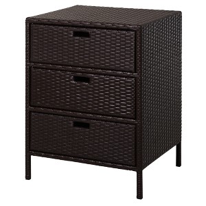 VYNXARIA Outdoor Towel Cabinet,PE Rattan Pool Storage Organizer, Outdoor Towel Rack for Pool with 3 Drawers and Weather Safe Material,Brown - 1 of 4