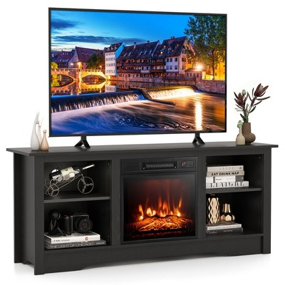 Tangkula 58" TV Stand with 18" Electric Fireplace Heater 3-Adjustable Shelves for 65" TV