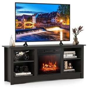 Tangkula 58" TV Stand with 18" Electric Fireplace Heater 3-Adjustable Shelves for 65" TV - 1 of 4