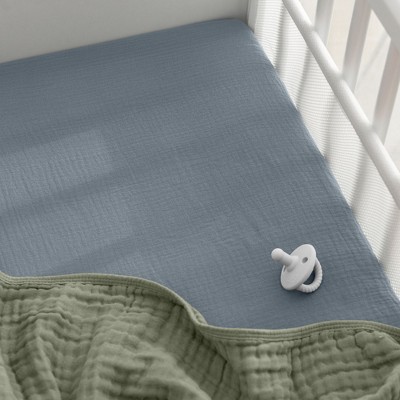 Pacific Blue Cotton Muslin Fitted Bassinet Sheet
