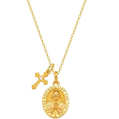 Molenia 18K Gold Jesus Cross Pendant Necklace,  925 Sterling Silver Savior Necklace Small Cross Charm Baptism Religious  Confirmation Jewelry Gift