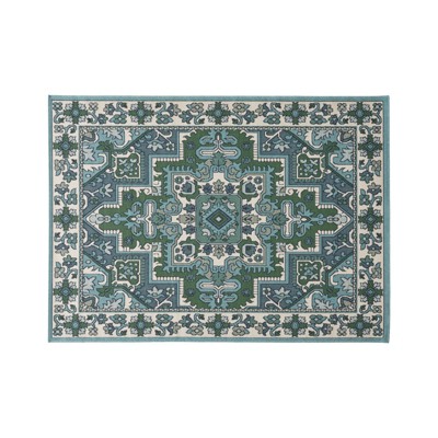 VisioGear Area Rug, 7'*5'3" Vintage Large Non-slip Rug For Living Room Kitchen Bedroom, Teal & Green, 84"*63"*0.16"