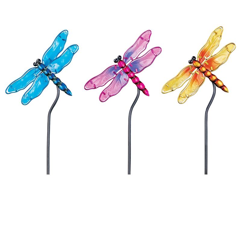 Collections Etc Glass Dragonfly Garden Stakes - Set of 3 NO SIZE, 1 of 3