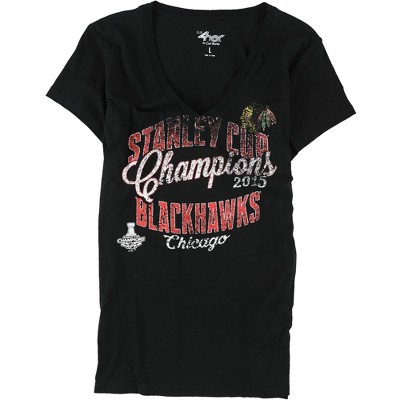 G-III Sports Womens Chicago Blackhawks Graphic T-Shirt, Black, Medium