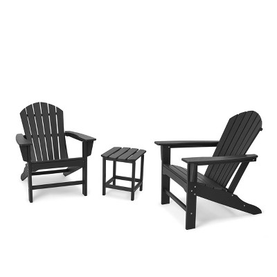 3pk Seating Set with Plastic Resin Adirondack Chairs & Side Table - Black - EDYO LIVING