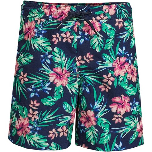 Lands End Kids Active Stretch Swim Trunks X small Deep Sea Navy rosella Floral Target