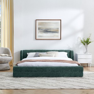 Queen Size Upholstered Platform Bed, Chenille Fabric Bed with Headboard, Low Profile Design Bed with Foam Padding Surrounding-Baofuwish - 1 of 4