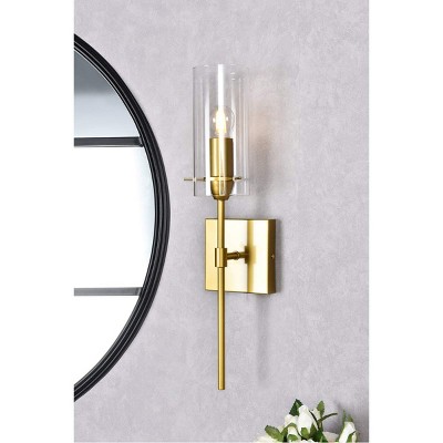 Elsreth Brass Cylinder Dimmable Wall Sconce with Clear Glass Shade