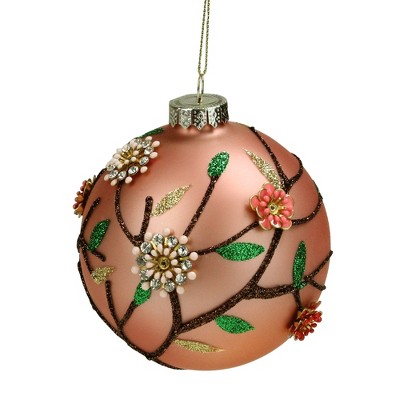 Northlight 4" Beaded Floral Glass Ball Christmas Ornament