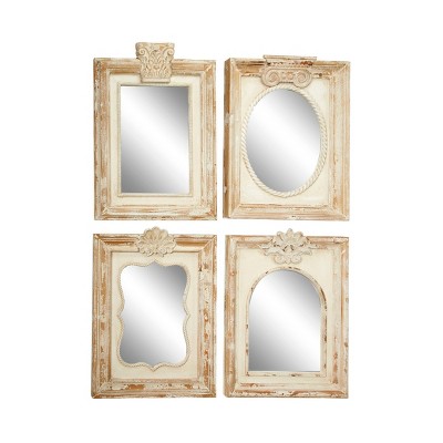 Set of 4 Large Rectangular Distressed Carved Wood Wall Mirrors White - Olivia & May