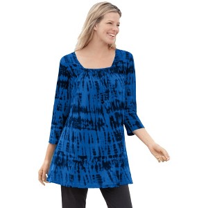 Woman Within Plus Size Tie-Dye Smocked Square-Neck Tunic - 1 of 4