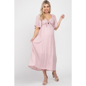 Pinkblush Light Pink Front Tie Ruffle Sleeve Maternity Midi Dress - 1 of 4