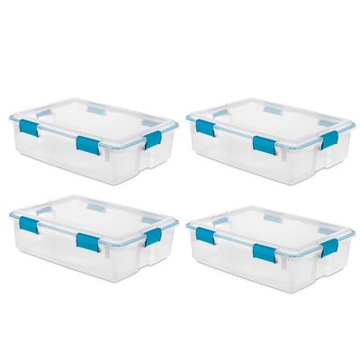 Sterilite Multipurpose 37 Quart Clear Plastic Under-Bed Storage Tote Bins with Secure Gasket Latching Lids for Home Organization, 4 Pack