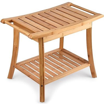 Tranquil Bamboo Shower Bench with Storage Shelf, Natural Finish