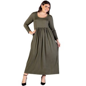 24seven Comfort Apparel Plus Size Long Sleeve Empire Waist Pocket Maxi Dress - 1 of 3