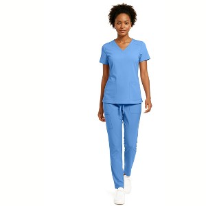 Hey Collection Women’s 5-Pocket Medical Scrub Set – V-Neck Top & Straight Leg Pants, Comfortable Flexible Nursing Uniforms - 1 of 4