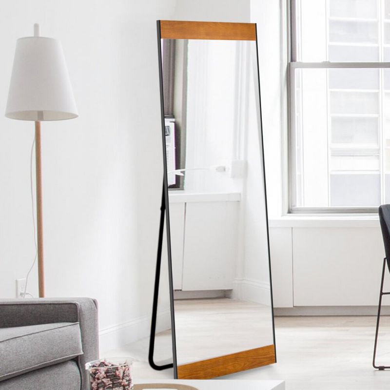 Gita Modern and Contemporary Full Length Mirror, 64"x 21" Framhouse Wood Mirror with Stand - The Pop Home, 5 of 8