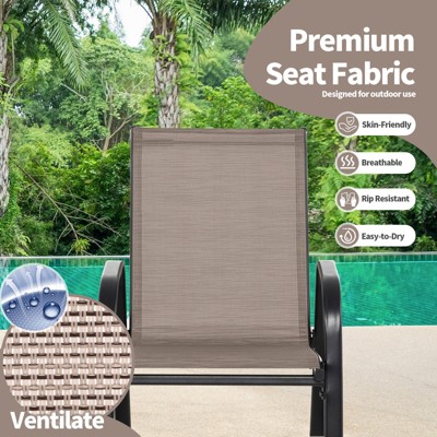 Brown Metal Frame Outdoor Rocking Chairs with Fabric Seat, Set of 2