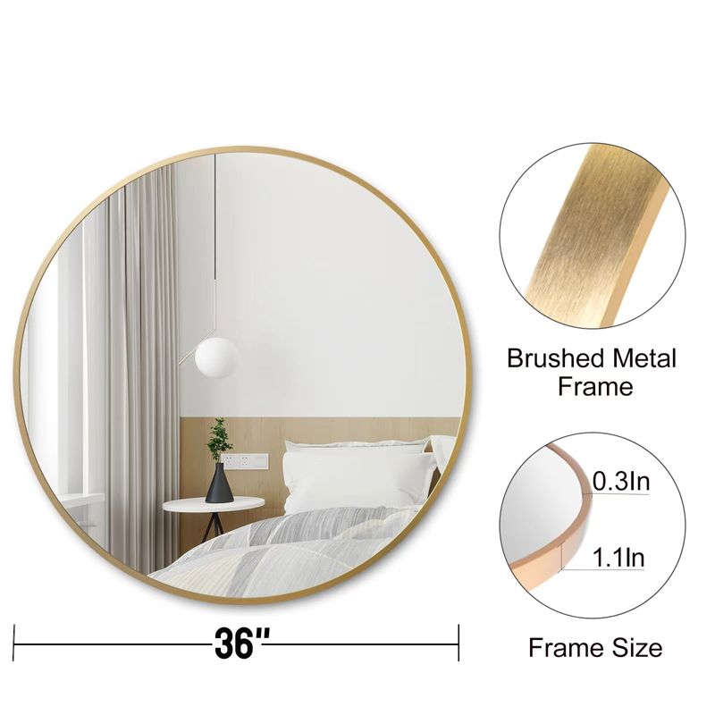 Serio Circle Brushed Aluminum Frame Large Circle Gold Round Wall Mirror -The Pop Home, 5 of 8