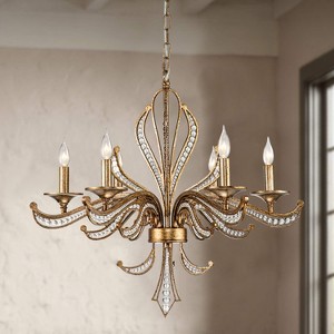Rennnsan Orixal 28" W 6 -Light Crystal Dimmable Vintage Candle-Style Chandelier in Silver - 1 of 4