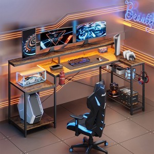 Bestier 71.5” Gaming Desk with Power Outlet, L-Shaped Computer Desk with Monitor Stand, Corner Gamer Table with Adjustable shelf & Headphone hook - 1 of 4