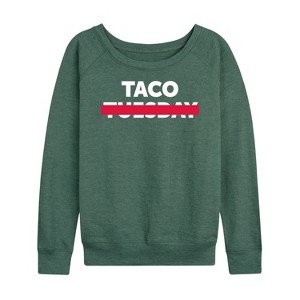 Women's - Instant Message - Taco Tuesday Crossed Out Lightweight French Terry Wide Neck Long Sleeve Shirt - 1 of 4