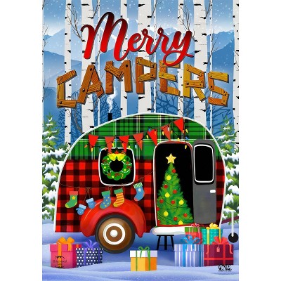Merry Campers Christmas House Flag Primitive 28" x 40" Briarwood Lane