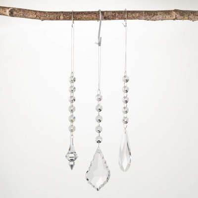 8"H  7.5"H and 8"H Sullivans Drop Crystal Ornament - Set of 3  Clear Christmas Ornaments