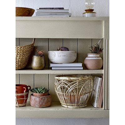 Hand-Carved Whitewashed Paulownia Wood Decorative Bowl