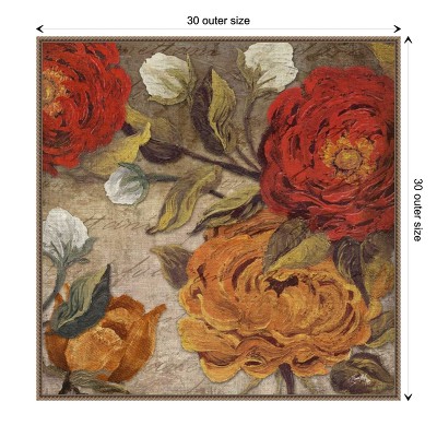 Versailles Floral Beaded Bronze Framed Canvas Wall Art