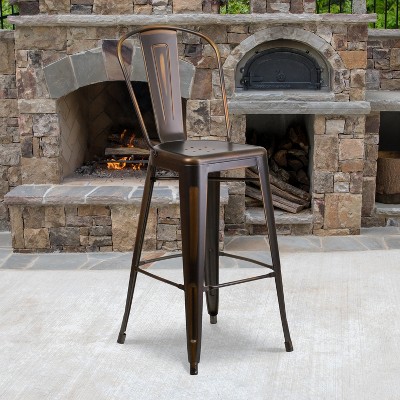 Distressed Copper Metal 30" Bar Stool with Slat Back