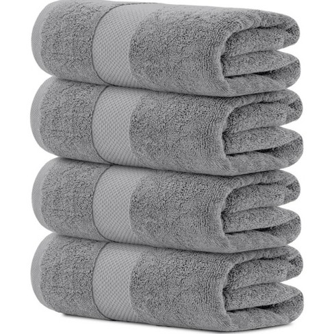 White Classic Luxury 100% Cotton Bath Towels Set of 4 - 27x54 Light-Gray