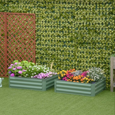 Green Galvanized Steel Raised Garden Bed Set for Vegetables and Flowers