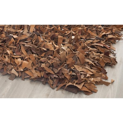 Brown Hand-Knotted Leather Shag Area Rug