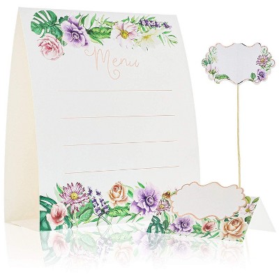 Juvale 24-Piece Set Buffet Table Decor Signs - Floral Menu Tent Cards, Blank Place Cards & Food Pick Label