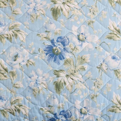 Blue Cotton Full Reversible Quilt Set with Floral Design