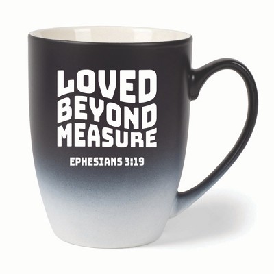 Elanze Designs Loved Beyond Measure Ephesians 3:19 Two Toned Ombre Matte 10 ounce New Bone China Coffee Tea Cup Mug, Black and White