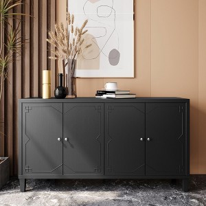 Accent Cabinet 4 Door Wooden Cabinet Sideboard Buffet Storage Cabinet, for Living Room, Entryway, Matte Black - 1 of 4