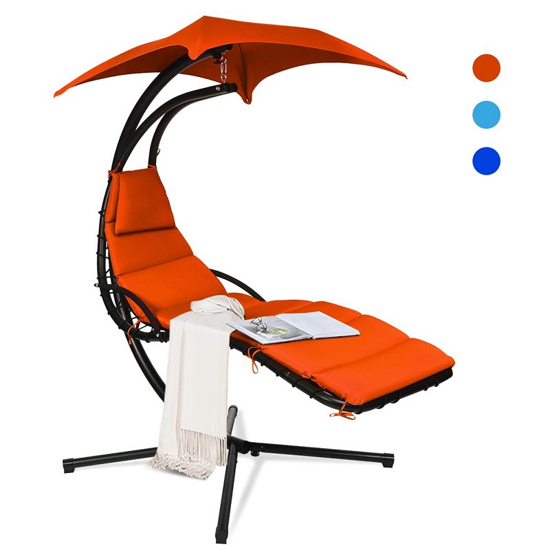 Costway Hanging Swing Chair Hammock Chair w/ Pillow Canopy Stand Blue\Navy\Orange, 1 of 11