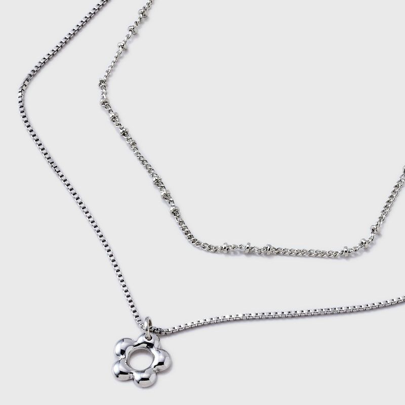 Dainty Multi-Strand with Flower Pendant Necklace - Universal Thread&#8482; Silver, 5 of 6
